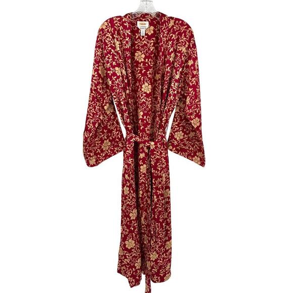 Talbots Intimates Silk Cranberry/Tan Floral Robe & Nightgown Size Medium Petite - Picture 5 of 13